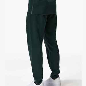 Pantalon de survêtement vert foncé pour homme, taille élastique, cordon de serrage, poches latérales, décontracté, pour l'automne, en coton tricoté mi-lourd - Product Image 5