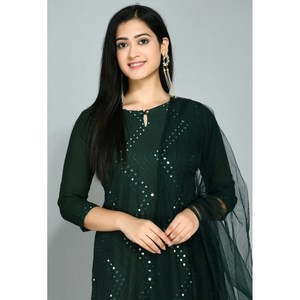 PAPIER DE RAYONNE LE PLUS PRIX MIROIR BRODERIE TOP PALAZZO AVEC DUPATTA VERT - Product Image 2