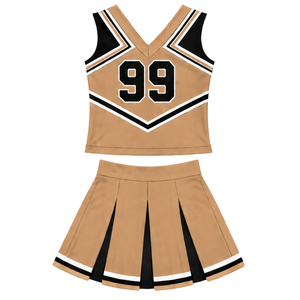 Tan Black <b>White</b> Cheerleading Uniform Sleeveless V Neck Crop <b>Top</b> Pleated <b>Skirt</b> Performance Dance Team Cheer Outfit Uniform <b>Set</b> - Product Image 2