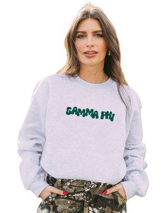 Sweat-shirt à col rond Gamma Phi pour femmes, manches longues, tricoté, 100% coton, polaire, vêtements d'hiver - Product Image 1