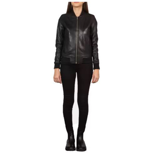 Chaqueta Bomber de Cuero PU Negra para Mujer, Estilo Motero, Cierre de Cremallera, Corte Ajustado, para Otoño, Largo Regular, Color Sólido - Product Image 4