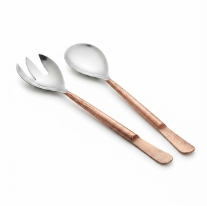 Vintage Gold <b>Salad</b> Server Set Wholesale Stainless Steel 2-Piece Serving Spoon and Fork Set with Textured Handle In Good Price - Product Image 5
