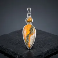 Pendentif Abeille en Argent Sterling 925 et Jaspe, Fait Main, Bijou Indien en Pierre Naturelle, Design Spectaculaire