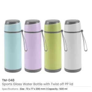 Sports Glass Bottles 500ml Reusable Leak Proof Portable with Twist off Lid and Carry Handle - Product Image 3