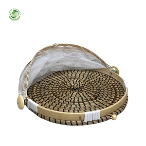 Woven straw food <b>cover</b> with <b>black</b> pattern Kitchenware and <b>table</b> decoration Wholesale eco-friendly Made in Vietnam - Product Image 1