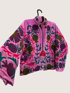 Manteau en coton rose brodé à la main avec des motifs floraux, manches longues, col mandarin, style bohème, vêtement décontracté pour adultes, à porter au printemps - Product Image 3
