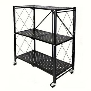 Estante Metálico Negro Plegable de 3 Niveles, Resistente, con Ruedas, para Almacenamiento en Garaje y Cocina, Serie Ki - Product Image 6