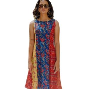 Tissu multicolore de haute qualité dernière conception femmes imprimé fleuri Mini longueur robe sans manches - Product Image 1