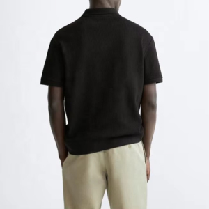 Wholesale Men's Black <b>Half</b> Sleeve for <b>Shirt</b> 100% Cotton Jersey Woven Solid Casual Front Logo <b>Button</b> Regular Fit 240g - Product Image 5