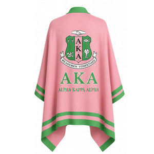 Alpha Kapa Alpha sorority <b>cape</b> shawl embroidered logo on front Pink and green color blocking for female Greek apparel - Product Image 6