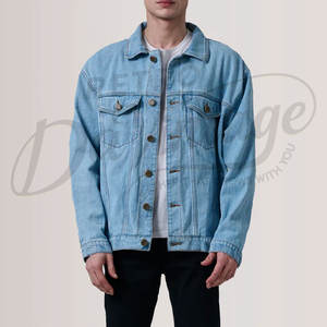Veste en jean bleu clair sur mesure pour homme, coupe oversize, délavage vintage, en coton, style streetwear décontracté, manteau ample - Product Image 6