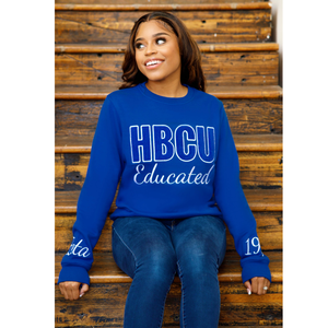 เสื้อสเวตเชิ้ตสีน้ำเงินปักลาย HBCU สำหรับผู้หญิง สไตล์ลำลอง แสดงความภาคภูมิใจในมหาวิทยาลัย - Product Image 1