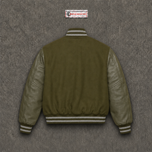 Blouson universitaire en laine d'olive premium pour homme, style streetwear, avec manches assorties, col rabattu, poignets et ourlet, fermeture à boutons corne, hiver - Product Image 6