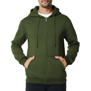 Sweat-shirt à capuche zippé vert olive pour homme, coupe classique, molleton décontracté 100% coton, manches longues, couleur unie, sweat à capuche zippé pour homme - Product Image 1