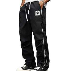 Pantalon de survêtement en nylon violet pour homme, style streetwear hip-hop empilé, avec impression de logo personnalisé, taille mi-haute, coupe ample, fermeture à cordon de serrage - Product Image 1