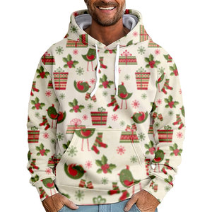 Men's <b>Christmas</b> Hoodie With Birds Gift Boxes Print Regular Fit Casual Winter Knitted <b>Sweatshirt</b> Front Pocket Design - Product Image 1