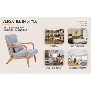 Poltrona Moderna Mid-Century con Struttura in Legno Massello e Cuscino per Soggiorno e Lettura, Sedia Imbottita - Product Image 3