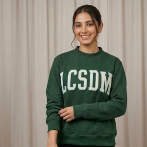 Women's Green Crew Neck <b>Sweatshirt</b> With <b>White</b> LCSDM Letter Print Regular Fit Full Sleeve Knitted Cotton Autumn Wear - Product Image 1