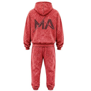 Conjunto Deportivo para Hombre, Rojo, Lavado Ácido, 100% Algodón, 480 gsm, Alta Calidad, con Pedrería, Pantalones Largos con Cordón Ajustable, Ropa Casual - Product Image 4