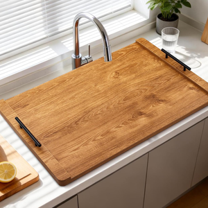 Plateau de service décoratif en teck naturel de qualité supérieure avec poignées, fabriqué au Vietnam - Product Image 2