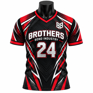Camiseta de fútbol geométrica negra y roja para hombre, al por mayor, transpirable, de poliéster, para gimnasio, uniforme de equipo sublimado, conjunto deportivo. - Product Image 2