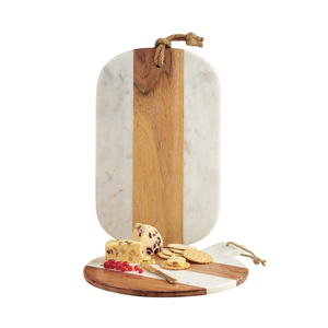 Tabla de cortar redonda de madera y mármol para cocina, hecha a mano, de madera de acacia y mármol blanco, para servir queso, al por mayor - Product Image 1