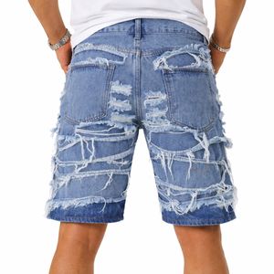 Pantalones Cortos de Mezclilla para Hombre, Lavado Claro, Cintura Media, Estilo Hip Hop, Desgastados, Rotos, Estilo Urbano, Corte Regular, Largura hasta la Rodilla, Aspecto Vintage - Product Image 3