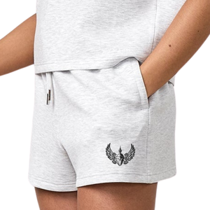 Pantalones Cortos Deportivos Gris Claro para Mujer, Cintura con Cordón, Tacto Suave, Ropa Deportiva para Entrenamiento, Corte Holgado - Product Image 3