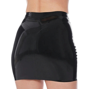 Jupe crayon mini en cuir PU brillant taille haute pour femme, couleur noire unie, à porter toute l'année - Product Image 3