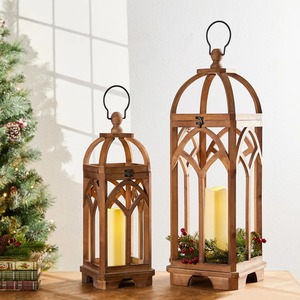 Wooden Square <b>Lanterns</b> With Metal Roof For Christmas Home Decoration - Product Image 6