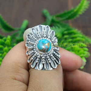 Anillo de Plata con Turquesa Azul Natural para Hombre, Anillo Hecho a Mano, Estilo Vintage Boho Étnico, Joyería al por Mayor, Anillo con Piedras Preciosas - Product Image 3