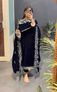 Premium Pure Heavy Viscose Velvet Embroidered Kurta <b>Pant</b> Set With <b>Sequins</b> Work Designer Dupatta Festive Ethnic Wear - Product Image 4