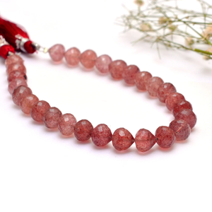 Cuentas facetadas de cuarzo fresa AAA+ de 8x8 mm, cuentas briolette facetadas en forma de cebolla, piedra preciosa de cuarzo rojo natural, cuentas sueltas perforadas rectas para joyería - Product Image 2