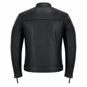 Veste de moto en cuir de vache véritable pour homme avec logo personnalisé, armure CE, style Cafe Racer, noire matelassée, fabricant OEM - Product Image 2