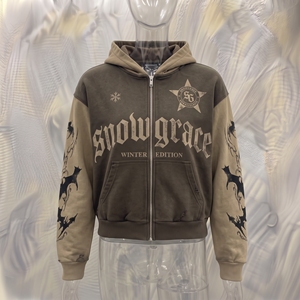 เสื้อฮู้ดซิป Snowgrace รุ่น Autumn Edition สไตล์สตรีทแวร์ ยูนิเซ็กซ์ ผ้าฝ้าย 100% เฟรนช์เทอร์รี่ พิมพ์ลายเพชร ดีไซน์โอเวอร์ไซส์ - Product Image 3