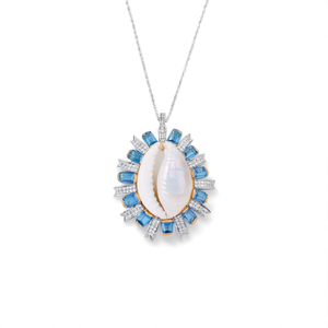 Colgante de Concha de Cauri con Topacio Azul de Londres y Diamantes Pavé, Joyería Solitaria Hecha a Mano - Product Image 3