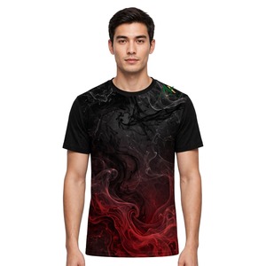 เสื้อยืดลายไฟสีแดงดำสำหรับผู้ชาย เสื้อยืดกราฟิกพิมพ์ลายแบบ Sublimation แขนสั้น สไตล์ลำลองสำหรับฤดูร้อน เสื้อผ้าแนวสตรีทเท่ๆ - Product Image 1
