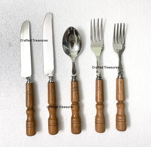 Ensemble de couverts en acier inoxydable de qualité supérieure avec manche en bois d'acacia, design traditionnel, durable, pour mariage - Product Image 5