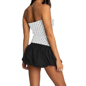 Vente en gros de tops tube sans bretelles pour femmes |   Hauts bandeau à imprimé géométrique abstrait noir et blanc par sublimation - Product Image 3