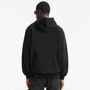 Men's Oversized <b>Black</b> Hooded <b>Sweatshirt</b> Solid Color Cotton French Terry Casual Streetwear Hoodie Regular Fit Autumn Wear - Product Image 3