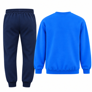 Ensemble de survêtement décontracté pour homme en polyester et coton, sweat-shirt bleu et pantalon de jogging, deux pièces - Product Image 1