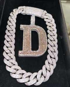 Colgante de la letra D totalmente cubierto de diamantes con cadena cubana, moissanita VVS, plata de ley 925, joyería hip hop - Product Image 4