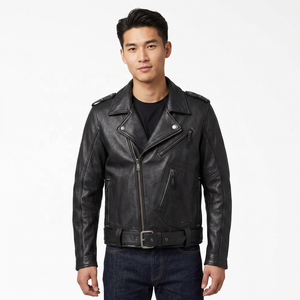 <b>Men's</b> Heavy-Duty Genuine Leather Motorcycle <b>Jacket</b> with Reinforced Stitching Shoulder Leather <b>Jackets</b> - Product Image 1