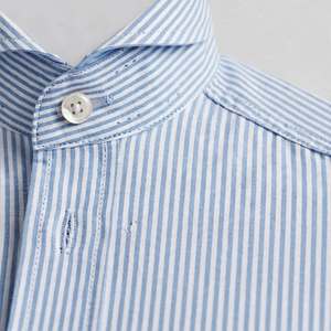 Men's <b>Light</b> <b>Blue</b> Striped for <b>Shirt</b> Short Sleeve Button up Collar Twill Poly Cotton Blend Smart Casual Summer Style - Product Image 4