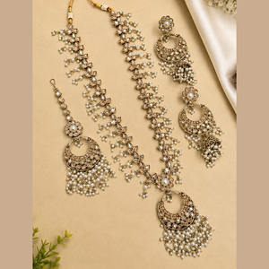 Ensemble de colliers longs pour femmes JeweleMarket, plaqué or, avec pierres en cristal et perles, style ethnique, pour mariage, fiançailles, anniversaire - Product Image 6