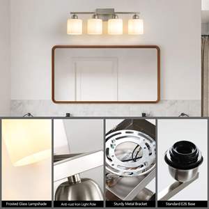 Modern 4-Light <b>Bathroom</b> Vanity Light Fixtures Brushed Nickel Wall Sconces Milky White Frosted Glass Shades E26 Socket (<b>Bulbs</b> Not - Product Image 5