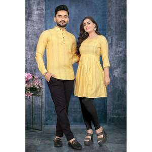DISEÑADOR ALGODÓN TEJIDO HILO TRABAJO CAMISA HOMBRE Y MUJER TOP AMARILLO - Product Image 1