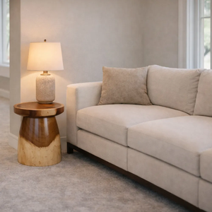 <b>Rustic</b> Contemporary Solid Suar Wood <b>Side</b> <b>Table</b> Round Top Wooden Accent <b>Table</b> Sculptural Pedestal Design Home Furniture - Product Image 3