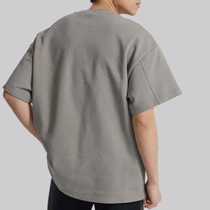 T-shirt Homme Gris 100% Coton Manches Courtes Col Rond Coupe Oversize Couleur Unie Décontracté Maille Jersey Teint Uni avec Poche - Product Image 5