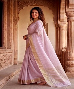Modern Linen Cotton Silk <b>Saree</b> Unstitched <b>Blouse</b> For Women Wedding Wear India Pakistan Style SHUBH- SF :-1111 85464 - Product Image 3